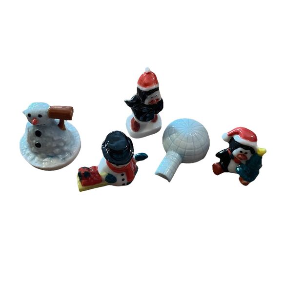 Unbranded Other - 5pc vintage Ceramic miniature Christmas Scene figurines Collectible Snowman